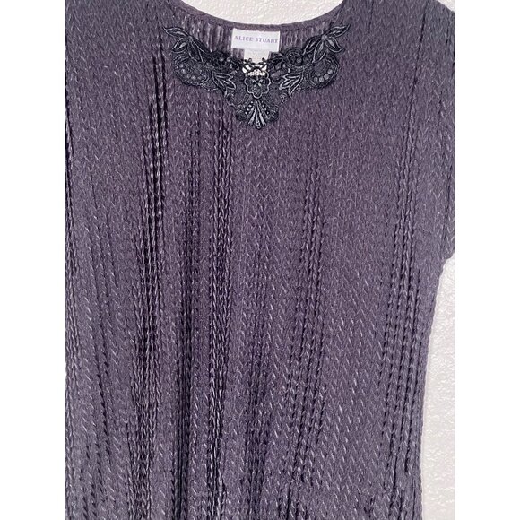 VTG Alice Stuart Small Black Top Pull Over Textured Weaved Floral Lace - Picture 6 of 13